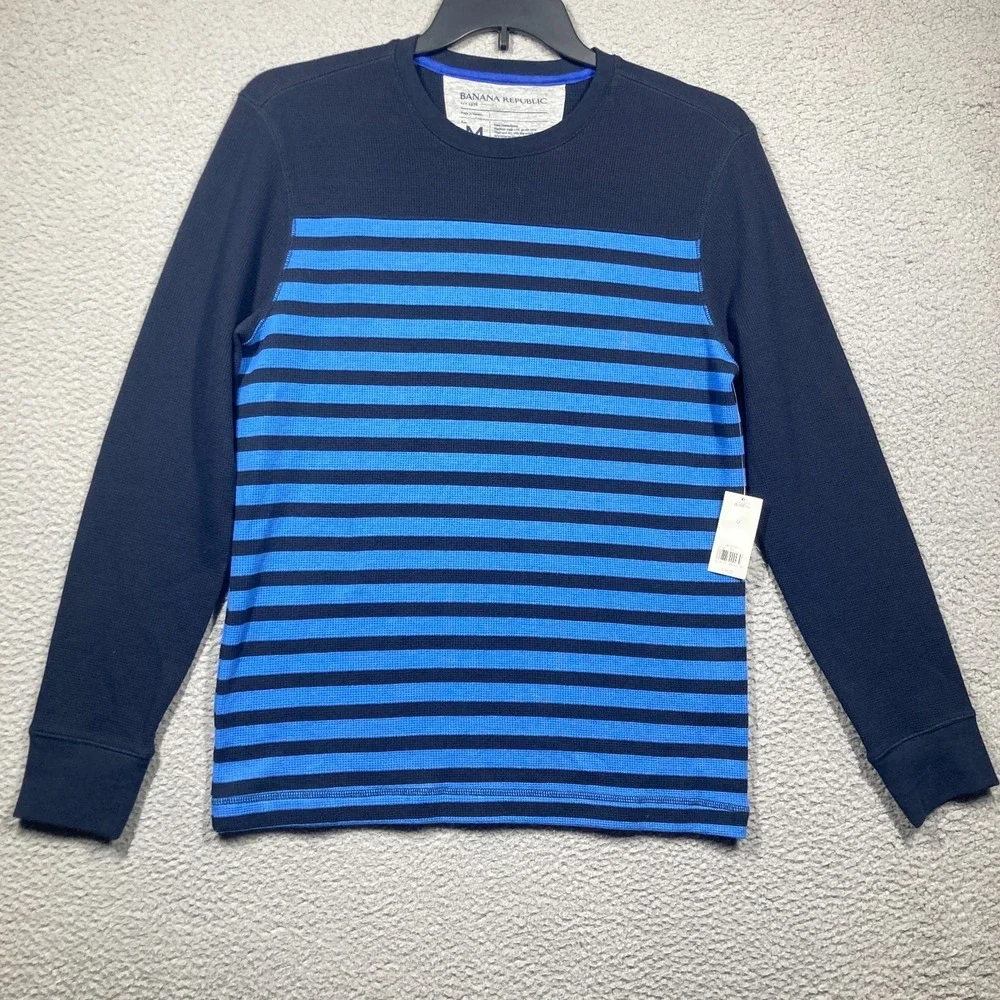 Banana Republic Thermal Waffle Knit Shirts Mens Medium Blue Lot of 2 Long Sleeve